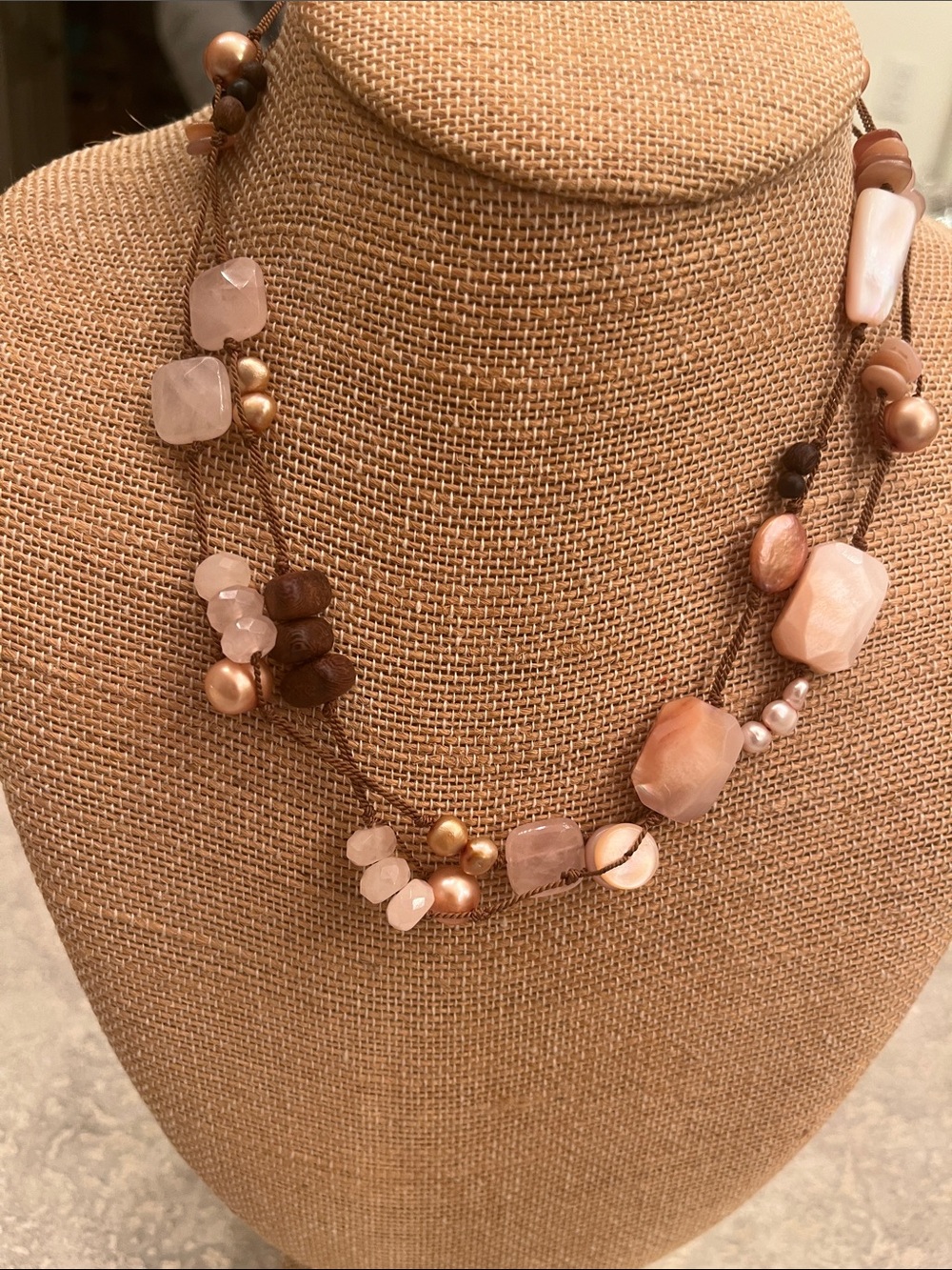Silpada Retired Multi-Bead Pink Rose Quartz with real pearls Necklace N1428